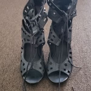 Open Toe Black Leather high heel